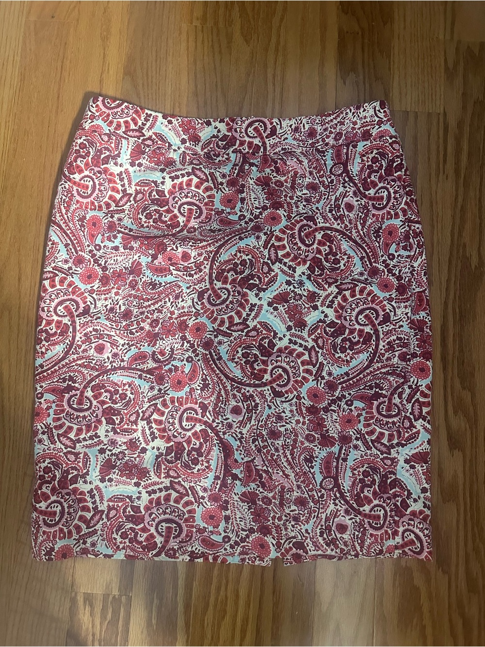 Ann Taylor Red and White Paisley Pencil Skirt
